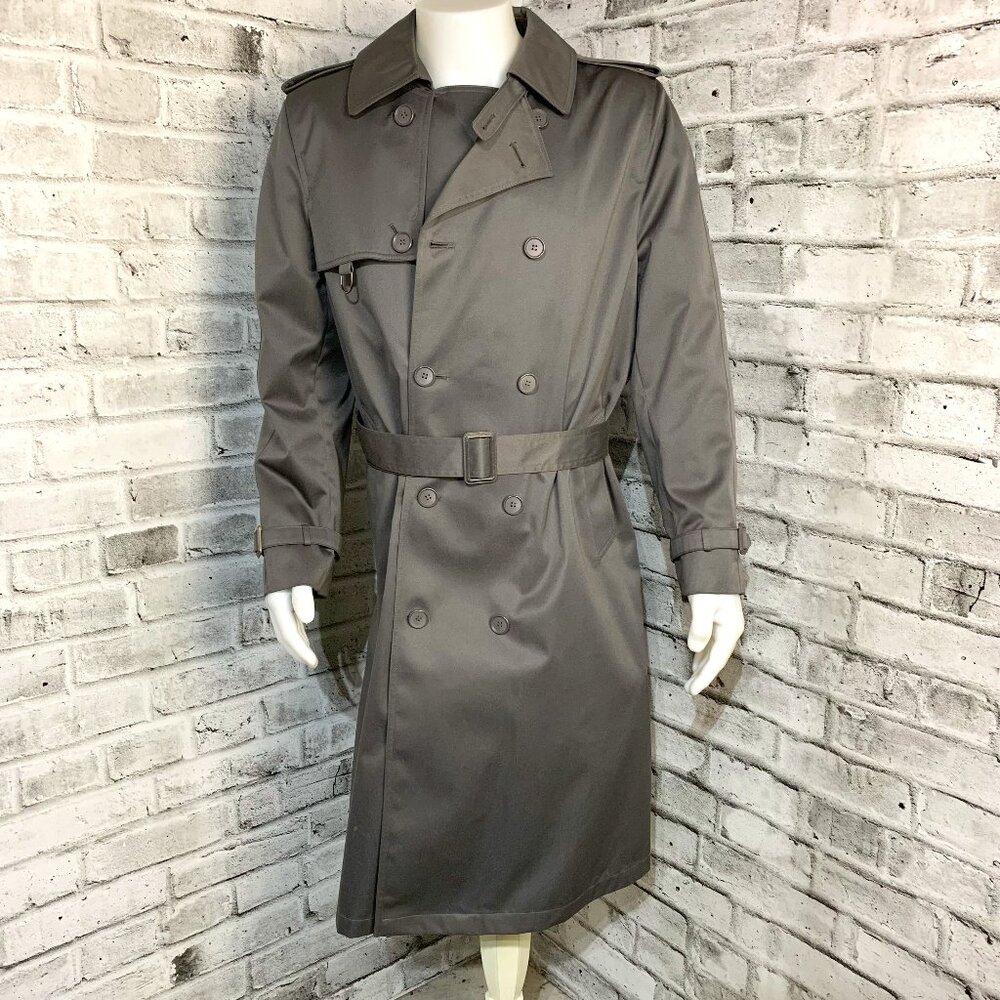 Vintage 90s Trench Coat Nino Cerruti Double Breasted Belted Grey 44 Reg Overcoat